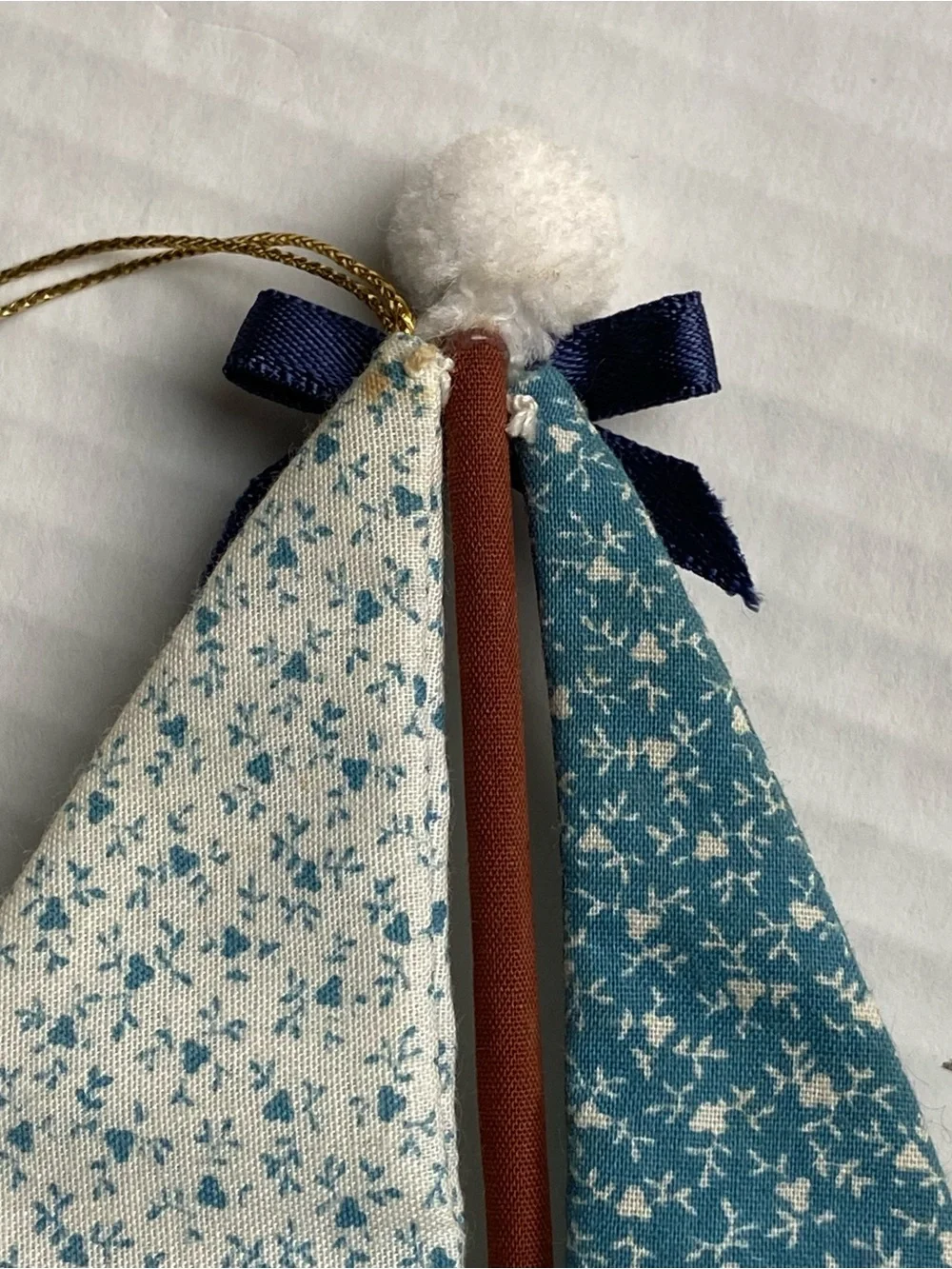 Vintage Sailboat Xmas Ornament Handmade Chintz Fabric Blue Sail Boat Beach Ocean